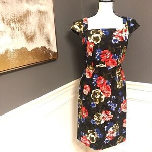 Vintage J. Peterman floral cap sleeve sheath dress